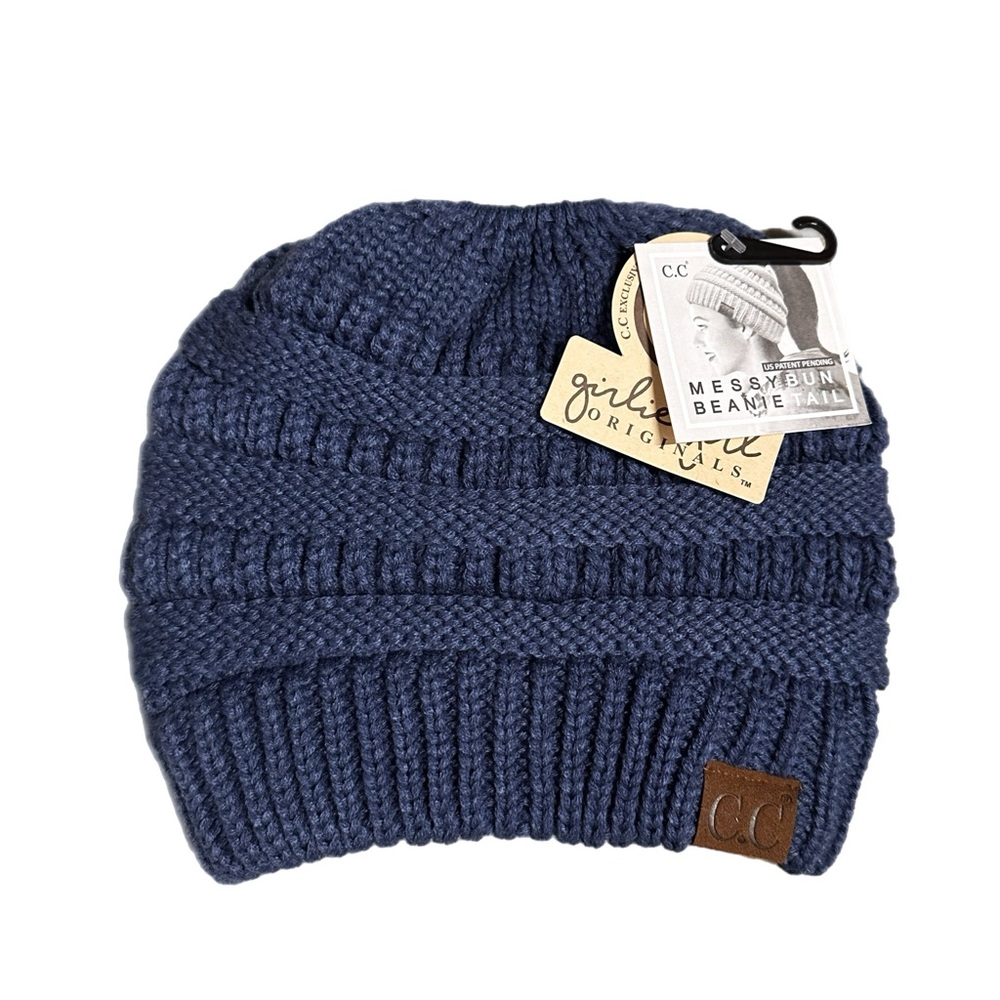 C.C. Exclusives Girlie Girl Originals Messy Bun Beanie for ladies in Dark Denim